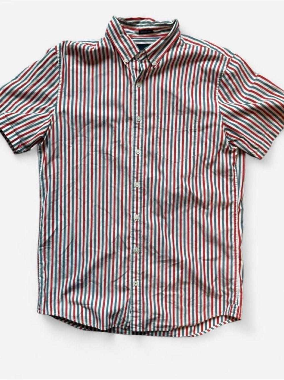 American Eagle MT Seriously Soft Striped Short Sleeve Button Down Shirt Tall